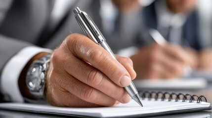 Aufkleber - A man is writing in a notebook with a pen