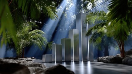 Poster - A series of tall, thin, silver bars are arranged in a row