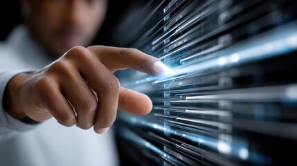 Aufkleber - A person is pointing at a computer screen with a blue line