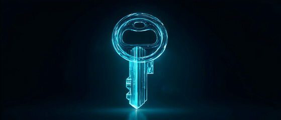 Poster - Glowing Blue Polygonal Key On Dark Background
