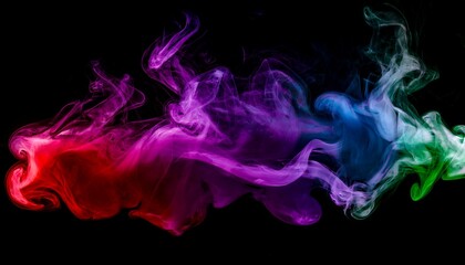 Poster - Abstract colorful smoke swirling against a black background, showcasing a vibrant gradient of red, purple, blue, and green hues, creating an artistic visual.