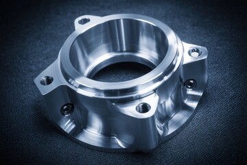 Poster - Precision Machined Aluminum Component Close Up Industrial Detail Engineering Part Manufacturing