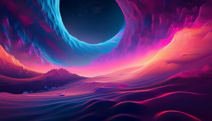 Poster - Mesmerizing abstract landscape with vibrant colors, swirling formations, and a celestial opening, creating a surreal and otherworldly atmosphere