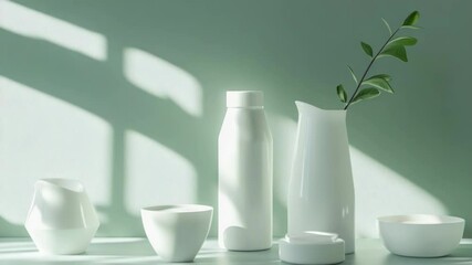 Aufkleber - A collection of white vases placed on a table, perfect for decorating or styling