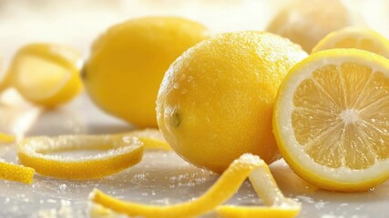 Poster - A collection of bright yellow lemons placed neatly on a table, perfect for cooking or decoration