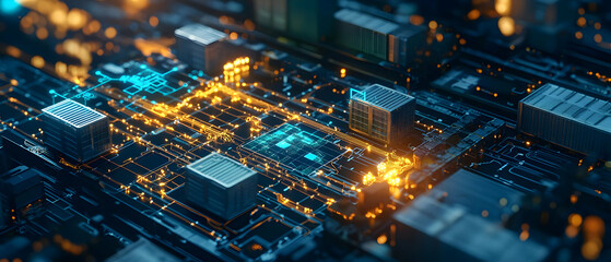 Poster - Abstract Circuit Board Design With Glowing Light