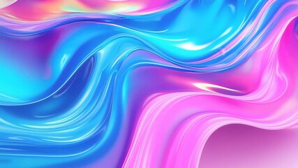 Poster - Swirling iridescent liquid paint in vibrant pink and blue colors