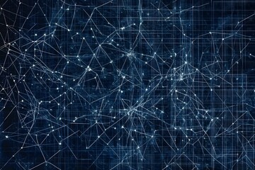 Poster - Abstract network connection with nodes and lines on a deep blue background