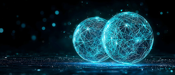 Poster - Abstract Glowing Blue Spheres On Dark Background