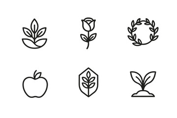 Poster - Collection of minimalistic botanical icons featuring plants, flowers, and foliage designs for creative projects