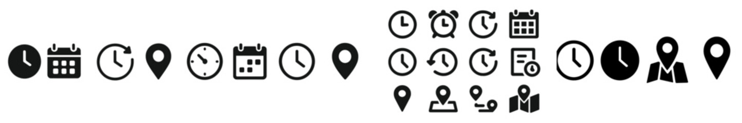 Poster - Icon collection showing various time and location symbols for scheduling and planning purposes