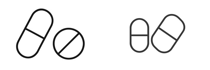 Poster - Examples of capsule and tablet shapes representing medication in minimalistic design styles