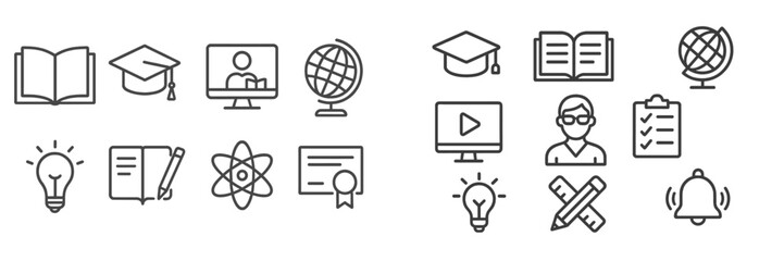 Leinwandbilder - Educational icons representing learning, knowledge, and academic achievement in a minimalist design layout