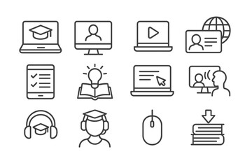 Poster - Online education icons display various learning methods and digital tools for academic success in a modern learning environment