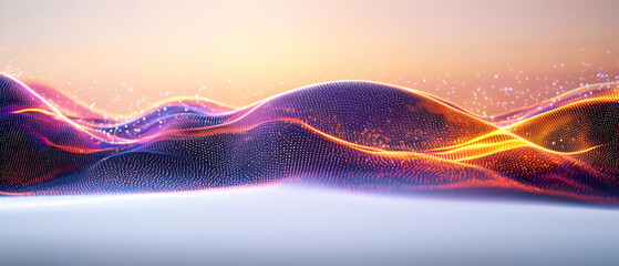 Poster - Abstract Digital Mountain Range Landscape With Glowing Particles