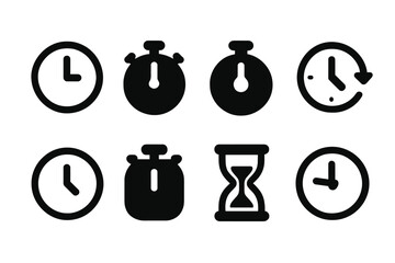 Poster - Various clock and timer icons representing time management and measurement in black silhouette design