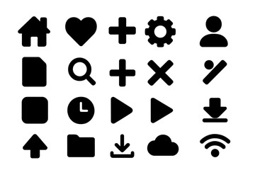 Poster - Silhouetted icons representing various activities and functionalities commonly found in digital applications and user interfaces