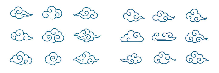 Poster - Artistic collection of cloud designs featuring various shapes and styles suitable for digital backgrounds or illustrations