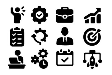 Poster - Icons representing business concepts, productivity, and success in a professional setting