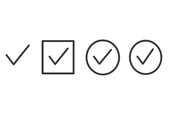 Poster - Various styles of check marks displayed in different shapes on a blank background