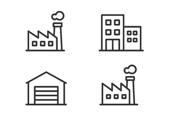 Poster - Various industrial building designs showcasing factories and warehouses in minimalistic style