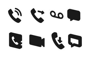 Poster - Icons representing various communication methods including calls, messages, and video chats in a modern digital context