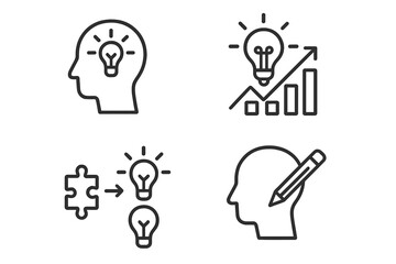 Poster - Creative ideas represented by light bulbs and growth metrics illustrated in a minimalistic design showcasing innovation and problem-solving