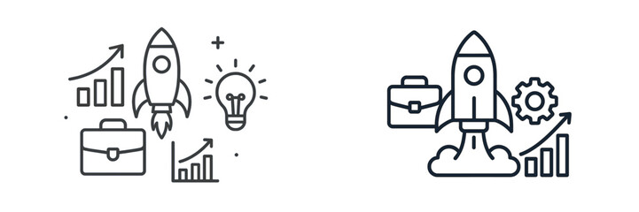 Poster - Creative design featuring rockets and business symbols representing innovation and growth in a startup environment