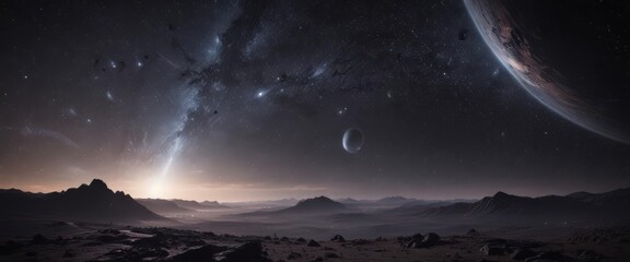 Wall Mural - Dark cosmic expanse, countless shimmering stars scattered across a vast galaxy ,  extraterrestrial,  open cluster