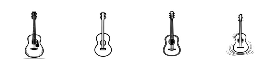 Poster - Vector illustration of acoustic guitar variations showcasing different angles and design elements in a minimalistic style