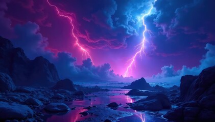 Wall Mural - intense, otherworldly light show, deep blue and violet hues , purple, sky, aurora