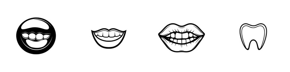 Poster - Vector illustration icons showcasing various mouth expressions and dental features for creative design projects