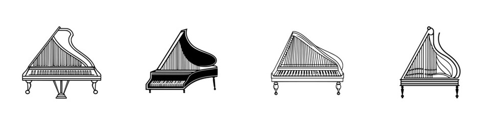 Poster - Elegant collection of vector illustration icons showcasing various piano designs with distinct features and styles