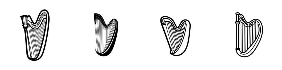 Poster - Vector illustration of harp designs showcasing unique styles and shapes for musical representation and artistic expression