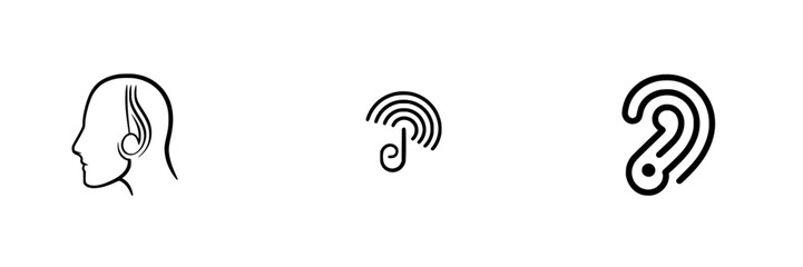 Poster - Design of ear-related vector icons representing hearing, sound perception, and communication concepts