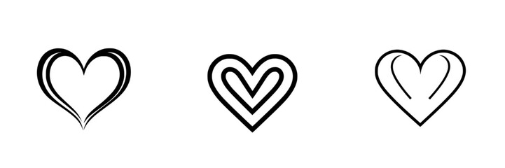 Poster - Vector illustration of three distinct heart designs showcasing different styles and outlines for creative uses
