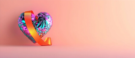 Poster - Colorful Abstract Heart Design On Pink Background