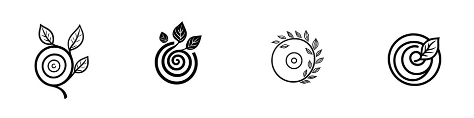 Poster - Vector illustration icons showcasing unique spiral designs with leaves symbolizing growth and nature in a minimalist style
