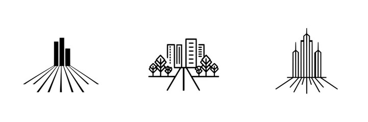 Poster - Vector illustration showing urban skyline with buildings and trees representing city development and architecture