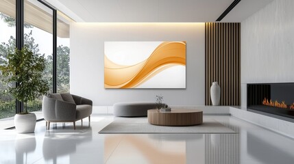 Poster - Abstract orange swirls on white canvas, natural flowing forms and minimalist texture