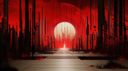 Poster - Abstract red chart plummeting, financial crisis visual with sharp lines and digital numbers