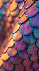 Poster - Shimmering scales in vibrant hues of purple and blue create mesmerizing texture, evoking sense of fantasy and wonder