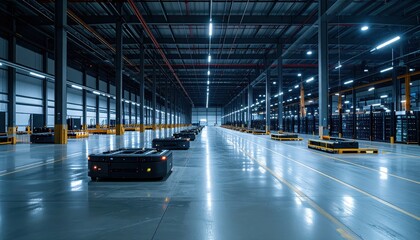 Poster - Modern Automated Warehouse with Robotic Vehicles for Efficient Logistics