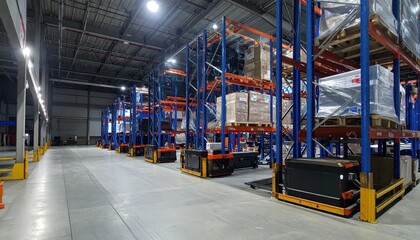 Poster - Modern Warehouse Interior with Pallet Racks and Organized Storage Space