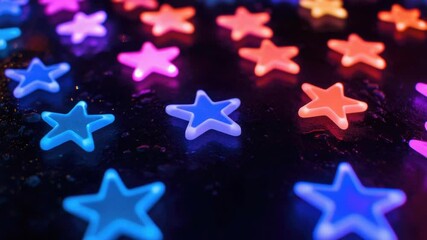 Poster - A close-up shot of a cluster of neon stars, perfect for use in futuristic or sci-fi themed designs