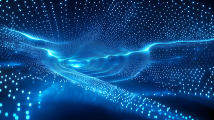 Poster - a 3d rendering of a blue futuristic space features an abstract background with a series of connected