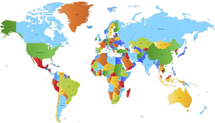  World map. Color modern vector map. Silhouette map.	