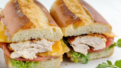 Poster - A close-up shot of a sandwich featuring meat, cheese, and lettuce