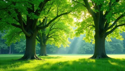 Wall Mural - Soft beech tree canopy, light green hue, peaceful scene , branch, outdoor