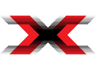 Poster - striped letter x. red and black pattern of lines on a white background. sport design element. vector